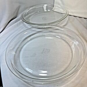 2Vintage PYREX #210 DEEP Pie Plate 10"and 25cm Clear Pie Dish w/Flat Rim, USA